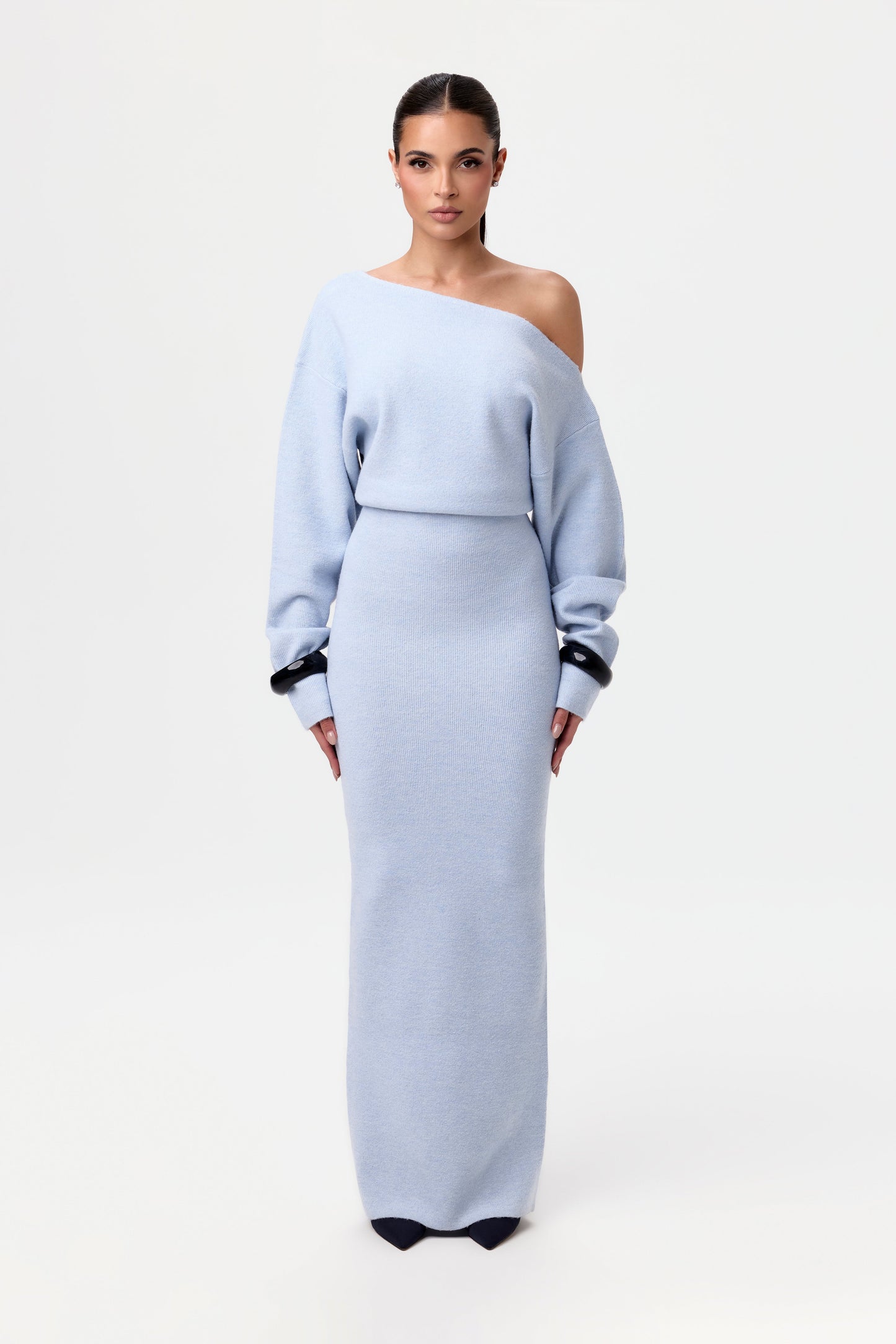Rosalie™ | Schulterfreies Strick-Maxikleid