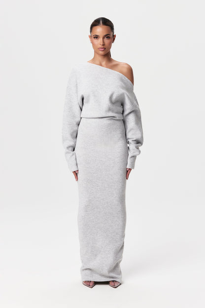 Rosalie™ | Schulterfreies Strick-Maxikleid