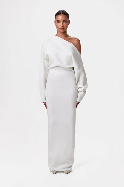 Rosalie™ | Schulterfreies Strick-Maxikleid