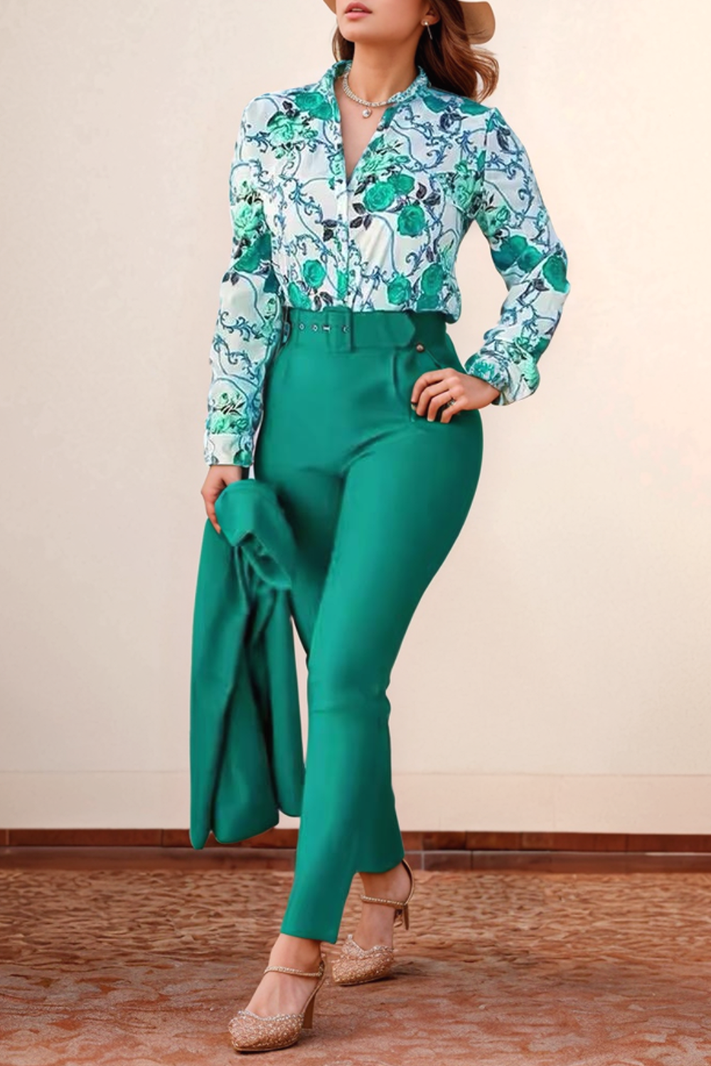 Franziska™ | Bedruckte Bluse & High-Waist-Hosen-Set