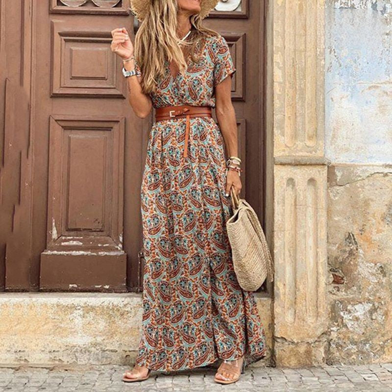 Marlene™ | Hippie-Maxikleid mit Paisley-Muster