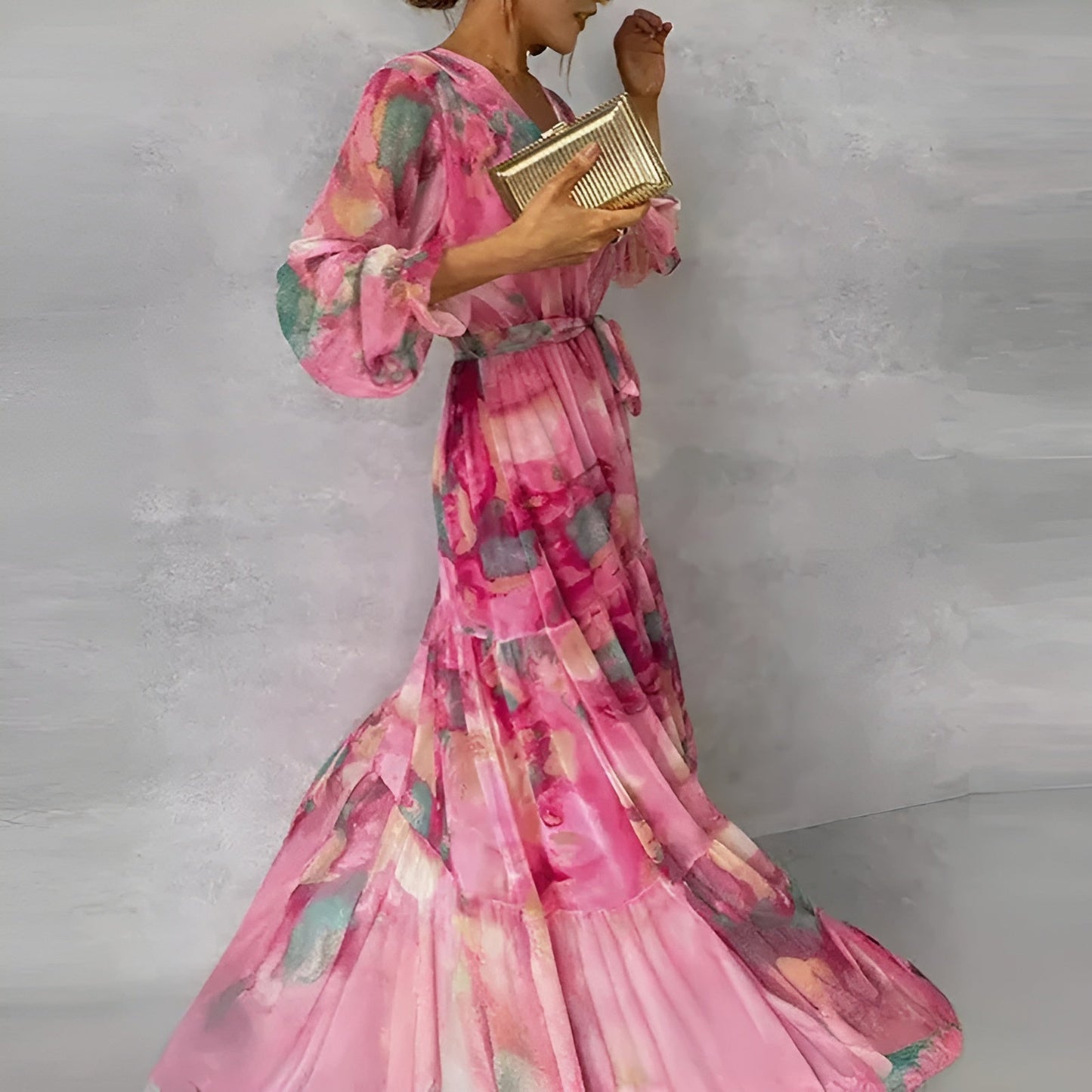 Lirea™ | Chiffon-Maxikleid mit Aquarellprint