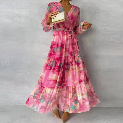 Lirea™ | Chiffon-Maxikleid mit Aquarellprint