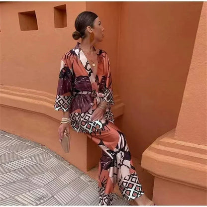 Brianna™ | Blumen-Kimono & Weitbein-Hosen-Set