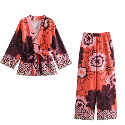 Brianna™ | Blumen-Kimono & Weitbein-Hosen-Set