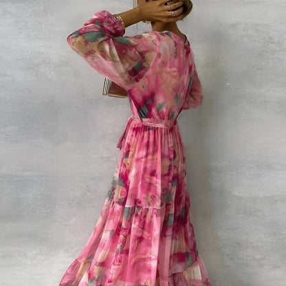 Lirea™ | Chiffon-Maxikleid mit Aquarellprint