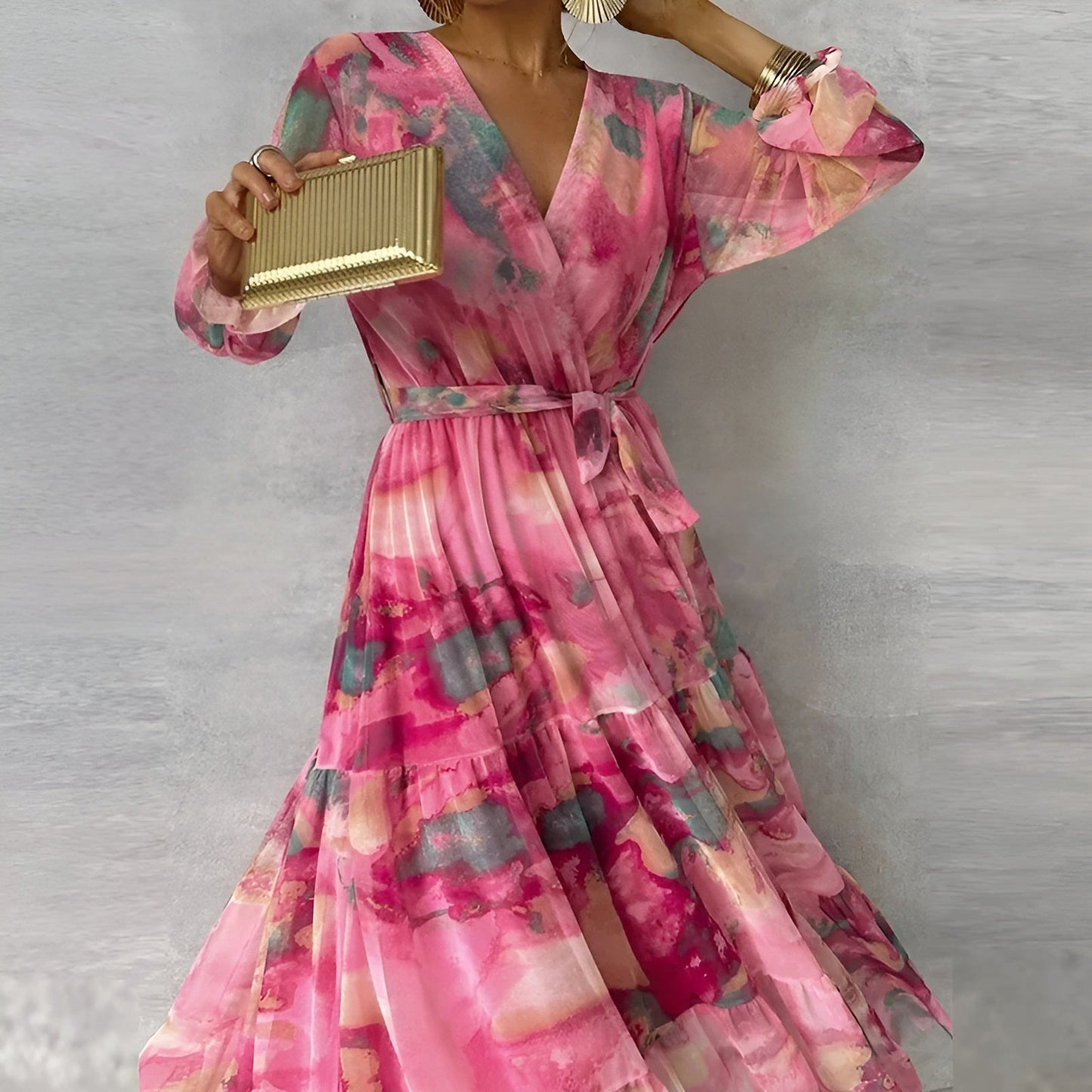 Lirea™ | Chiffon-Maxikleid mit Aquarellprint