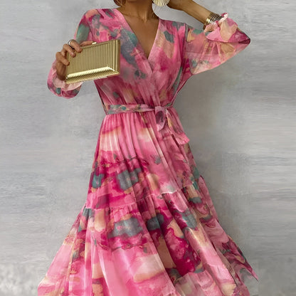 Lirea™ | Chiffon-Maxikleid mit Aquarellprint