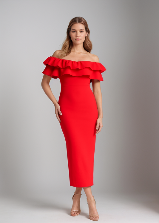 Lorena™ | Schulterfreies Rüschen-Bodycon-Kleid