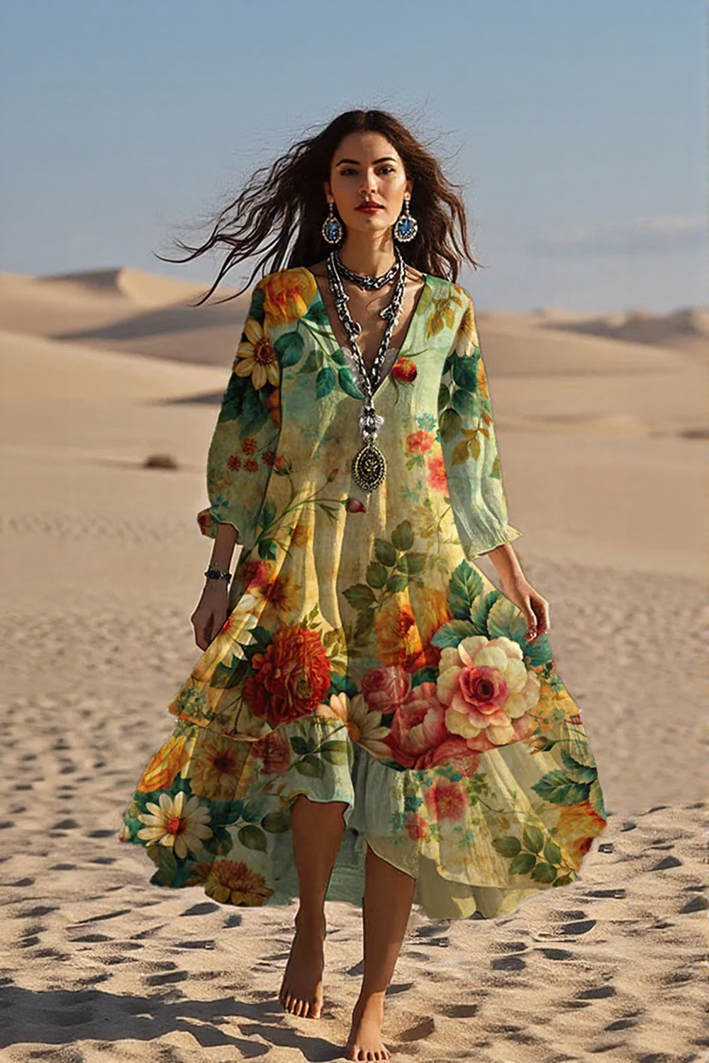 Marina™ | Boho Maxikleid mit Vintage-Blumenprint