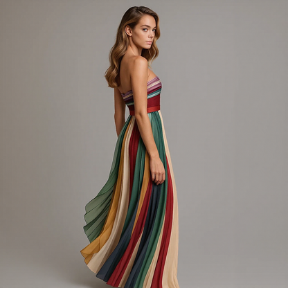 Alana™ | Trägerloses Maxikleid mit Regenbogenfalten