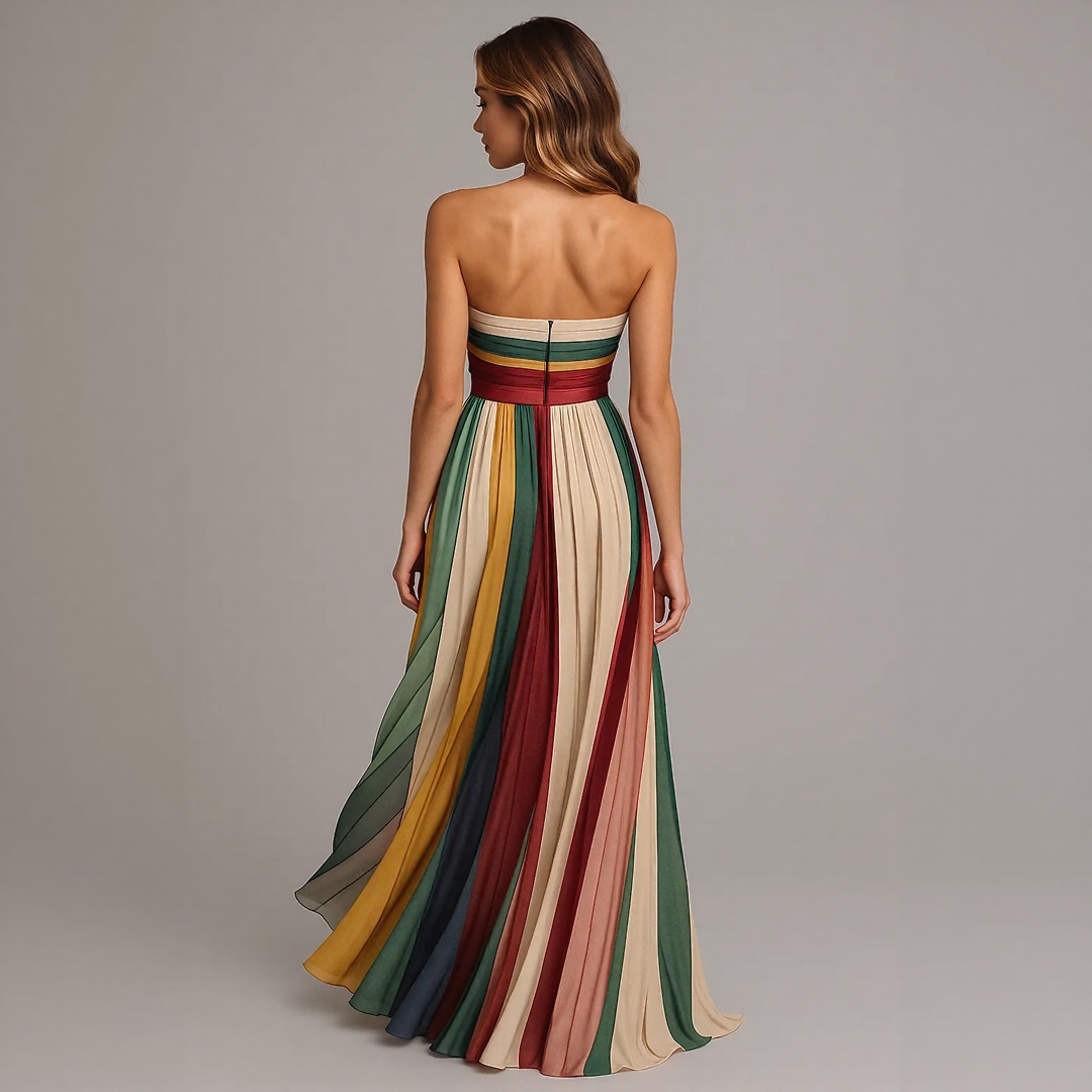 Alana™ | Trägerloses Maxikleid mit Regenbogenfalten