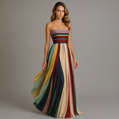 Alana™ | Trägerloses Maxikleid mit Regenbogenfalten