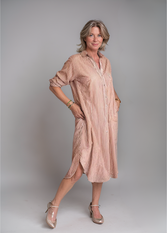 Alina™ | Gestreiftes Hemdblusenkleid mit Knopfleiste