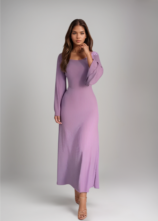 Nora™ | Geripptes Strick-Maxikleid mit Ärmeln