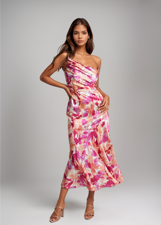 Viktoria™ | Asymmetrisches Maxikleid mit floralem Muster