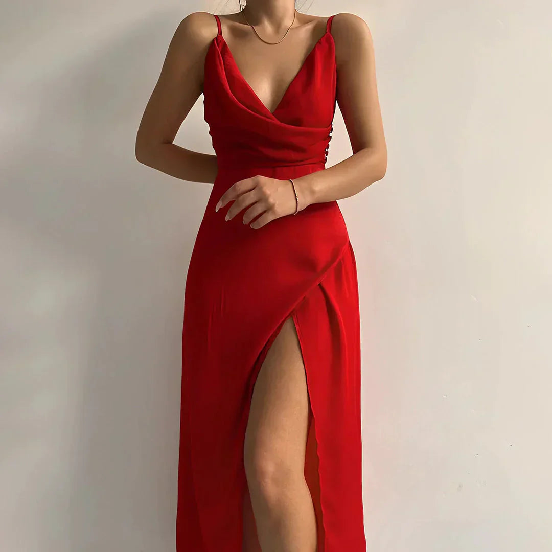 Valentina™ | Satinkleid mit Wasserfallausschnitt und Schlitz