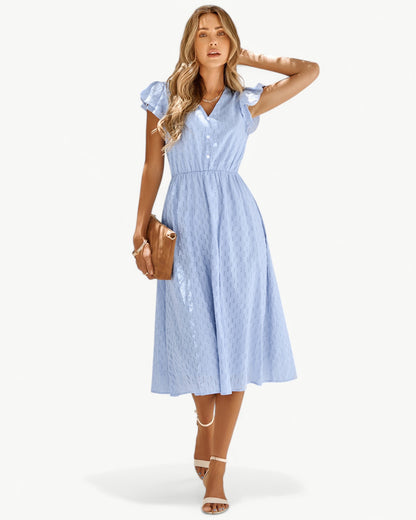 Hilaire™ | Midikleid mit Knopfleiste & Volantärmeln