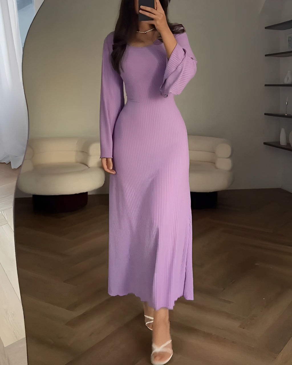 Nora™ | Geripptes Strick-Maxikleid mit Ärmeln