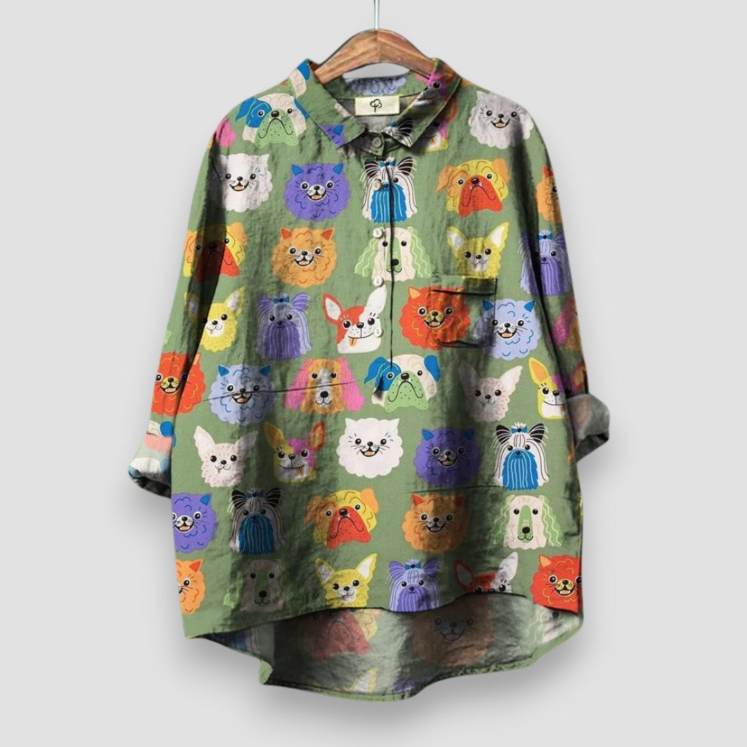 Kathrin™ | Oversize-Hemd mit buntem Hunde-Print