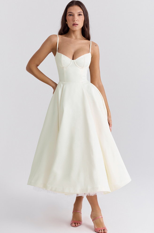Julia™ | Satiniertes Bustier-Midikleid
