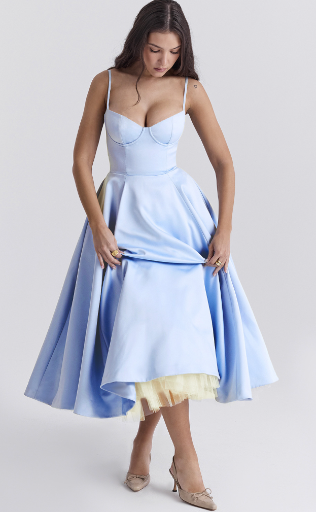 Julia™ | Satiniertes Bustier-Midikleid