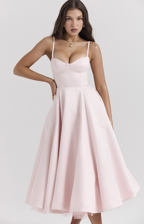 Julia™ | Satiniertes Bustier-Midikleid