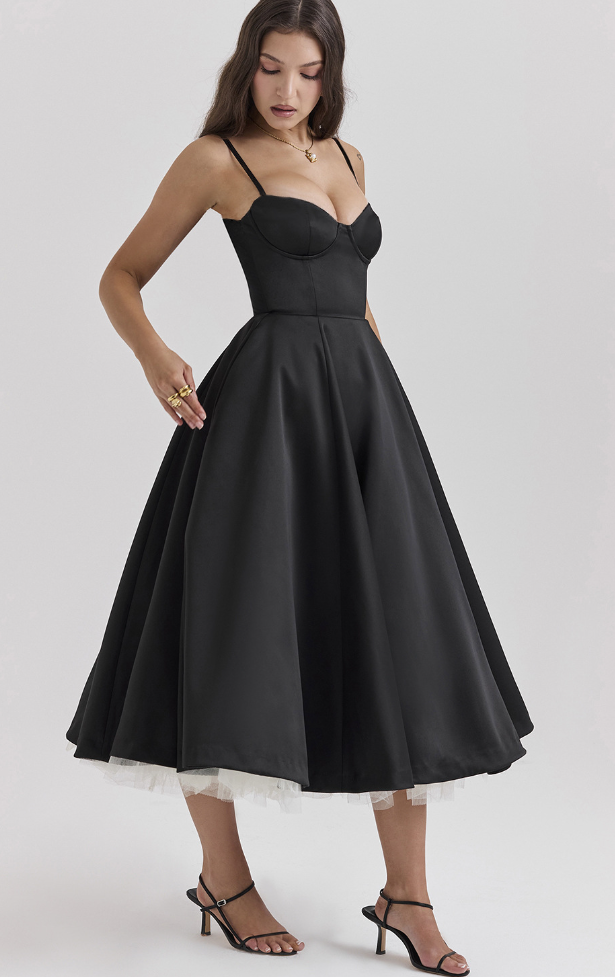 Julia™ | Satiniertes Bustier-Midikleid