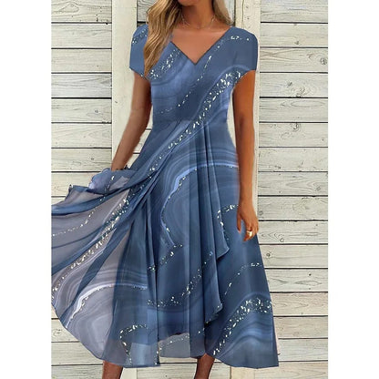 Stella™ | Midikleid mit Wirbelmuster und V-Ausschnitt