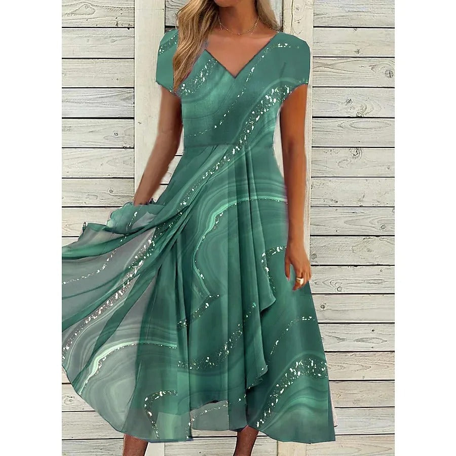 Stella™ | Midikleid mit Wirbelmuster und V-Ausschnitt