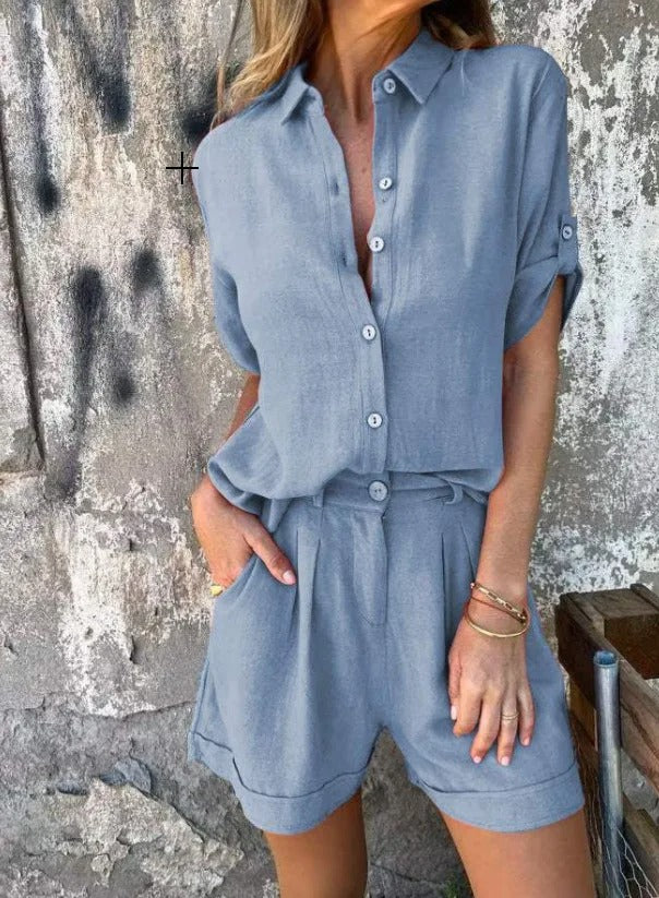 Linnea™ | Set aus Hemd mit Knopfleiste und Shorts