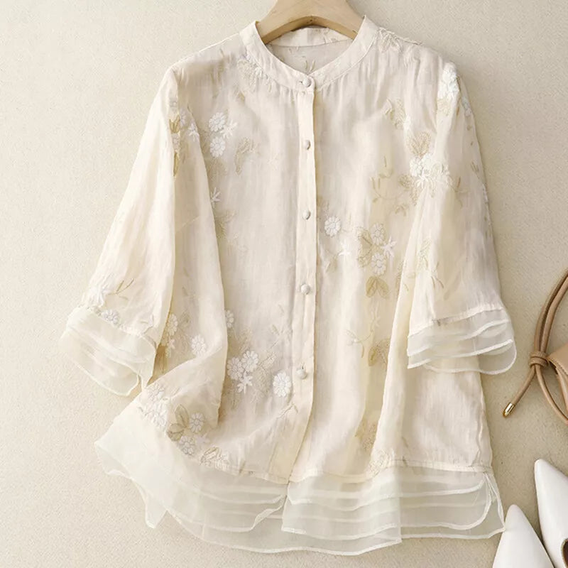 Laurienne™ | Vintage Bestickte Bluse aus Chiffon