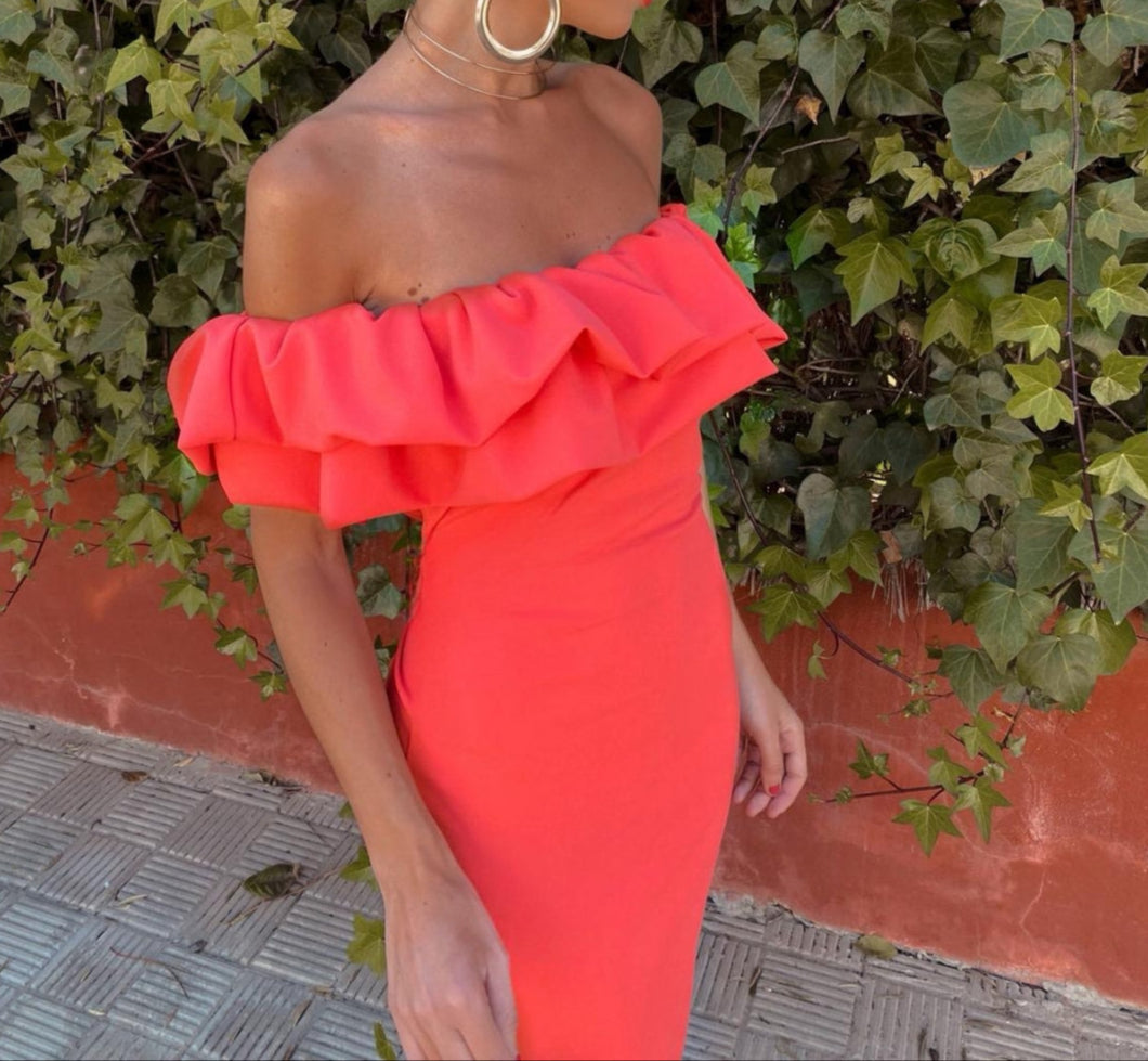 Lorena™ | Schulterfreies Rüschen-Bodycon-Kleid