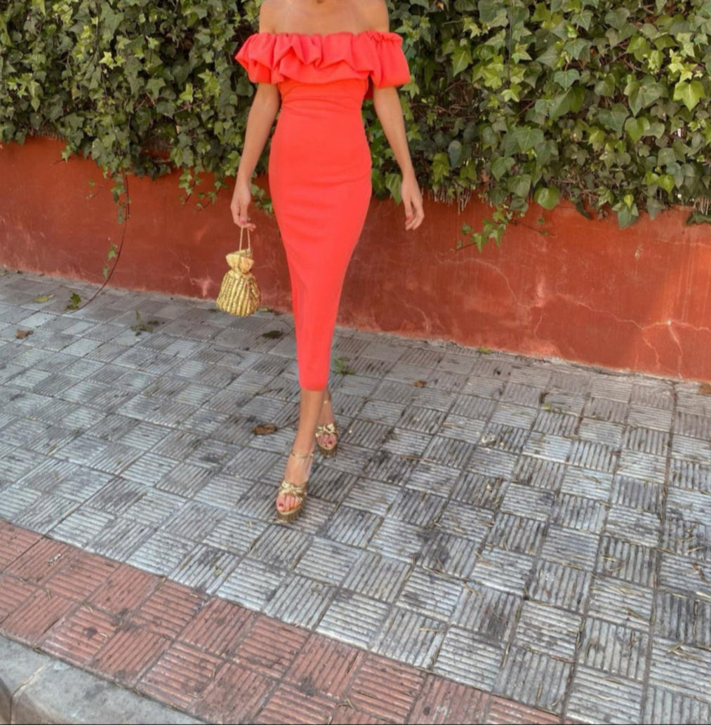 Lorena™ | Schulterfreies Rüschen-Bodycon-Kleid